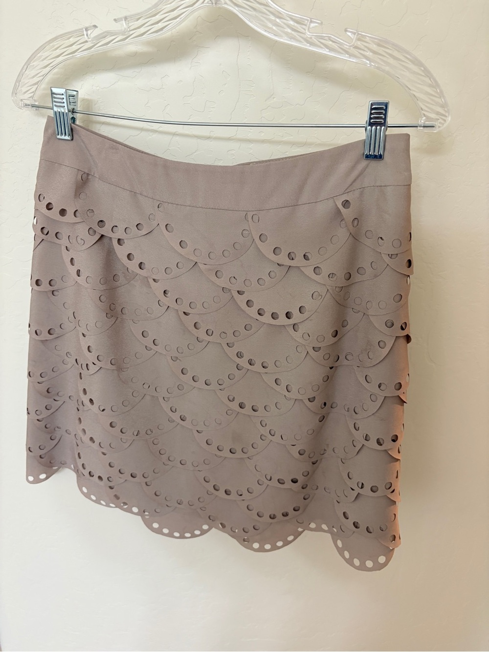 Lucy Paris Taupe Scalloped Laser-Cut Mini Skirt
